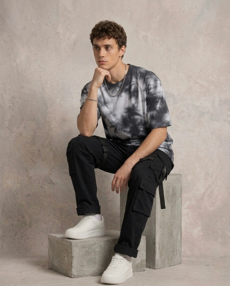 Unisex Tie Dye Oversized T-Shirt - White Black