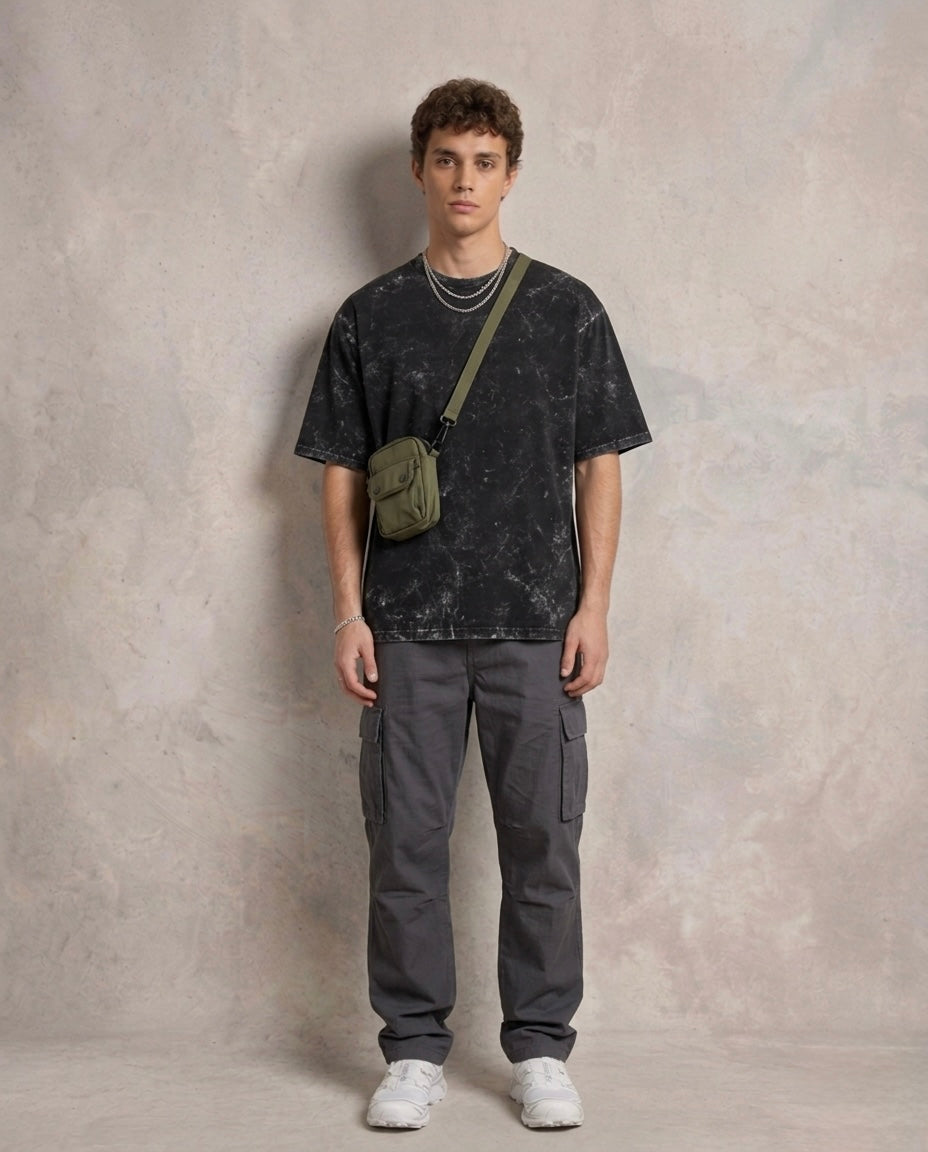Unisex Acid Washed Oversized Tee - Black