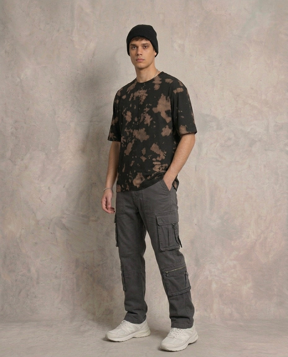 Unisex Tie Dye Oversized T-Shirt - Brown Black