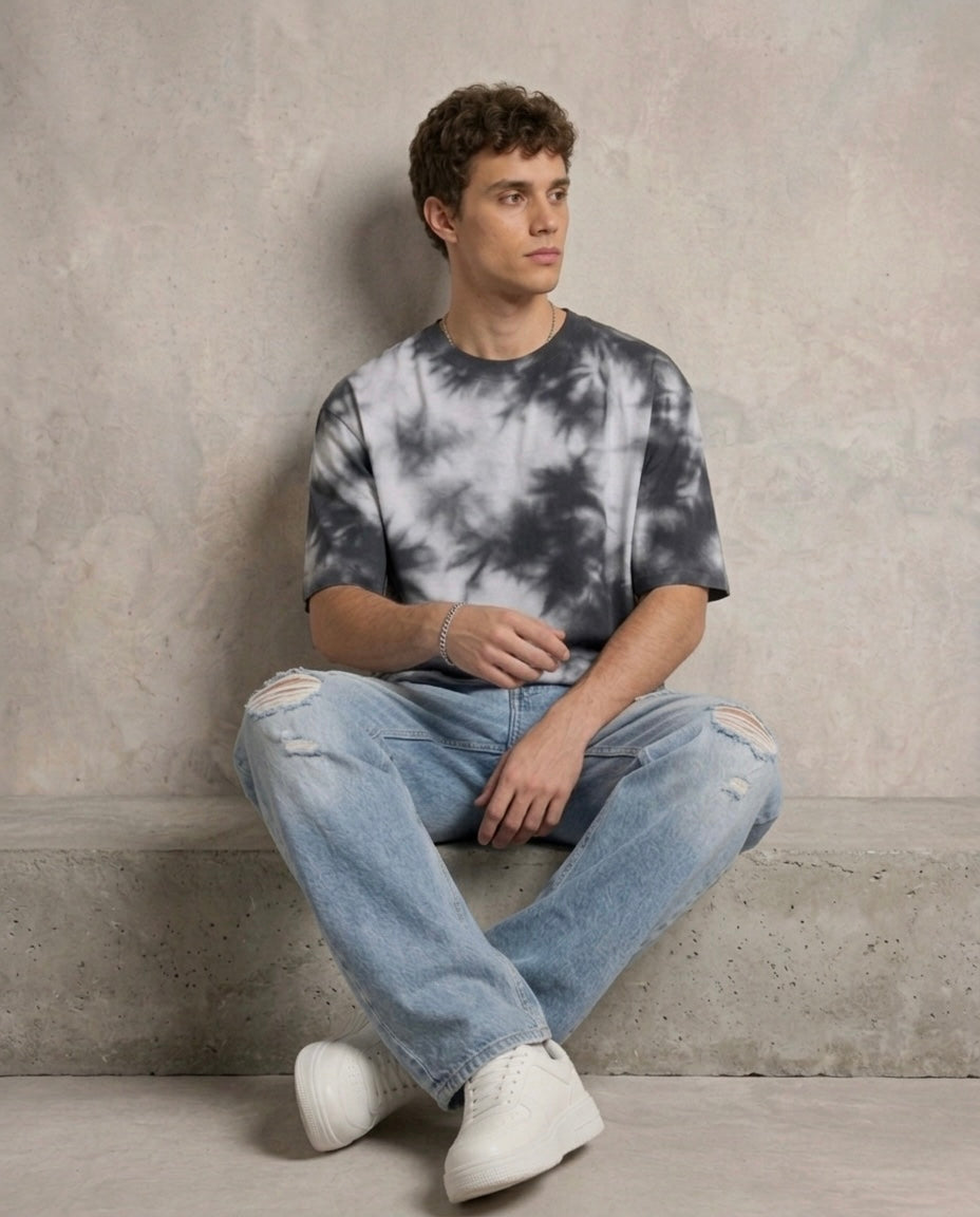 Unisex Tie Dye Oversized T-Shirt - White Black