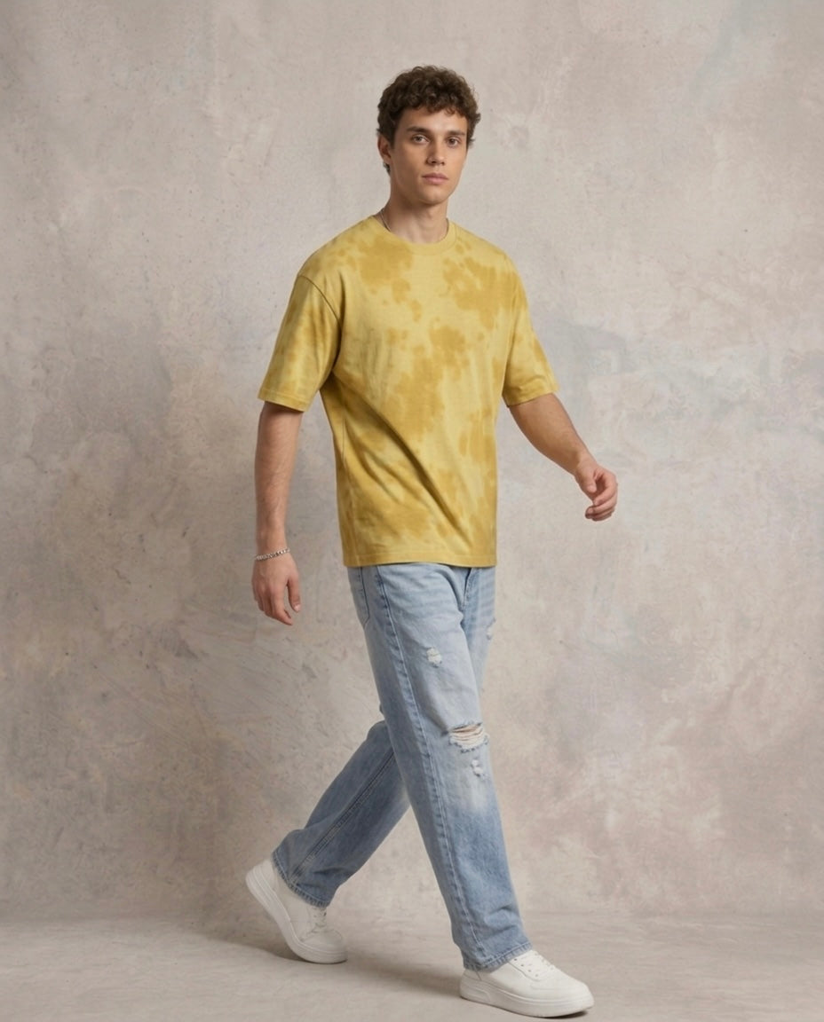 Unisex Tie Dye Oversized T-Shirt - Yellow