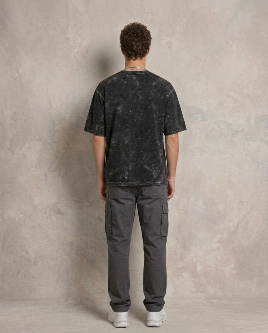 Unisex Acid Washed Oversized Tee - Black