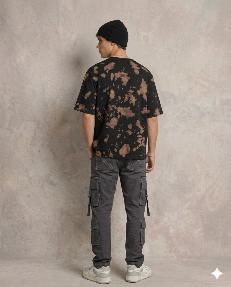 Unisex Tie Dye Oversized T-Shirt - Brown Black