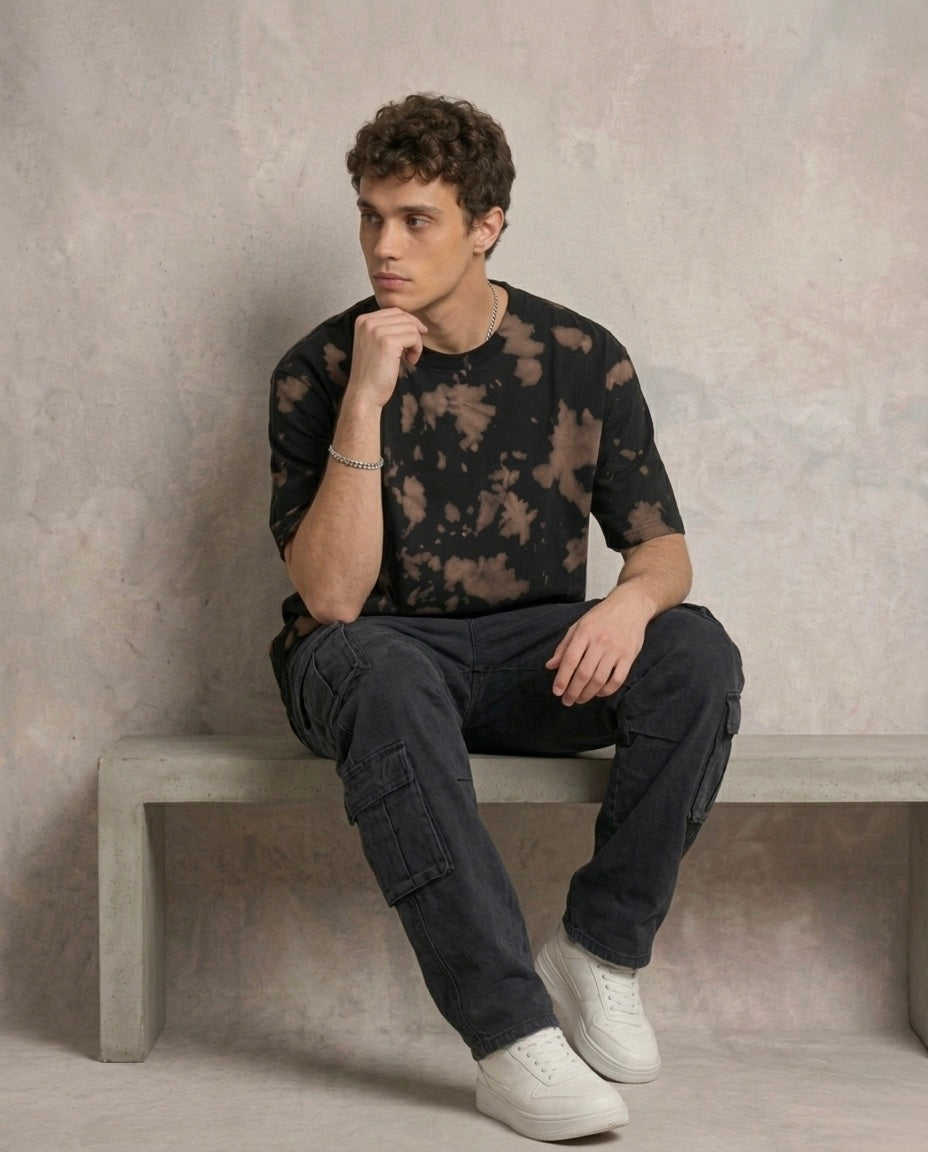 Unisex Tie Dye Oversized T-Shirt - Brown Black