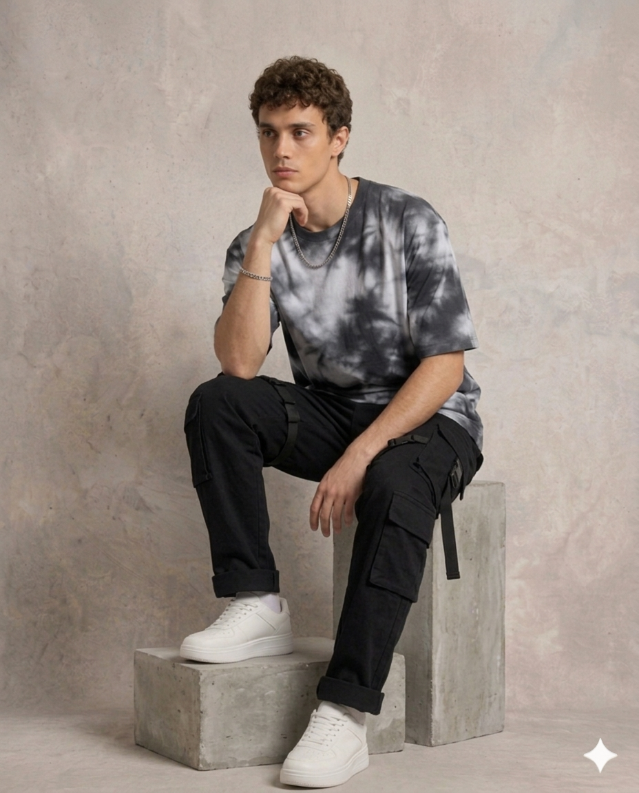 Unisex Tie Dye Oversized T-Shirt - White Black