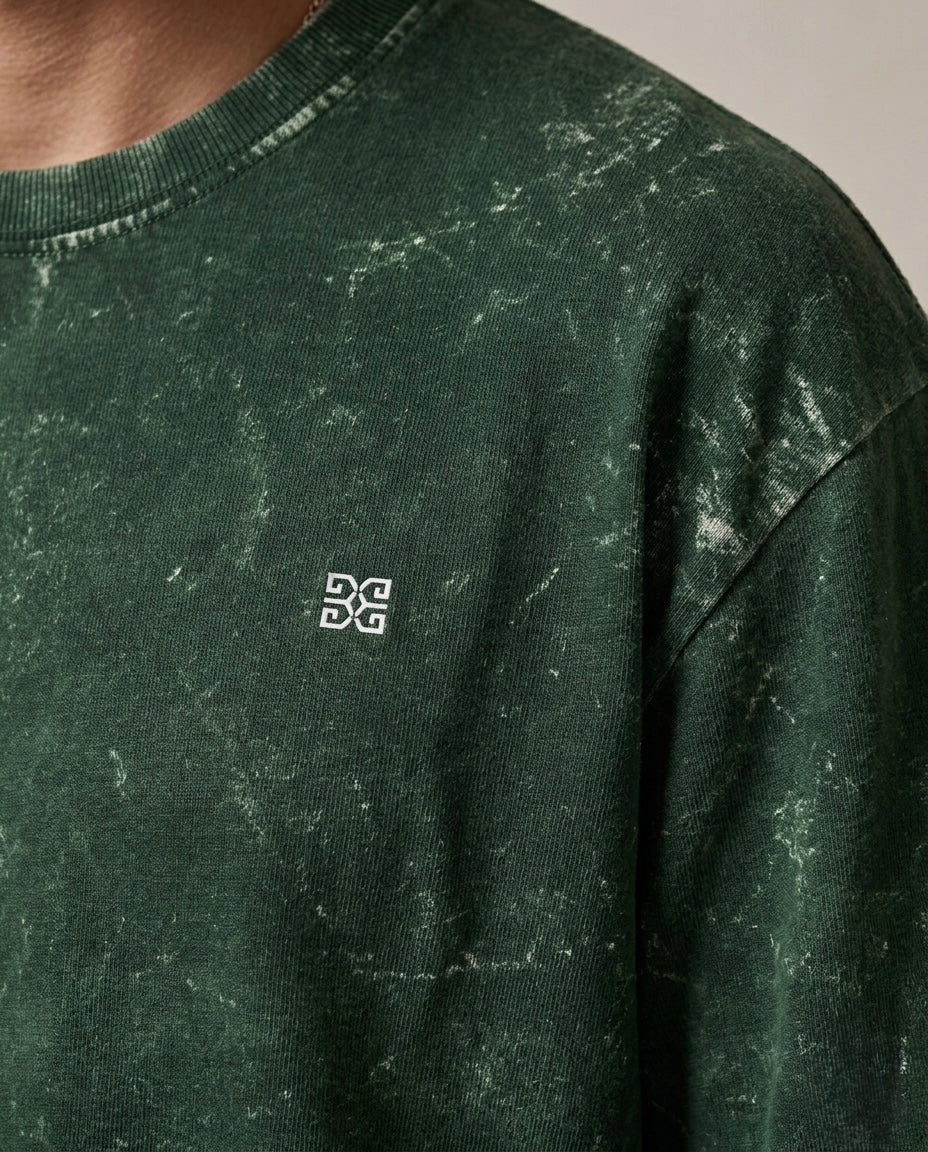 Unisex Acid Washed Oversized Tee - Bottle Green