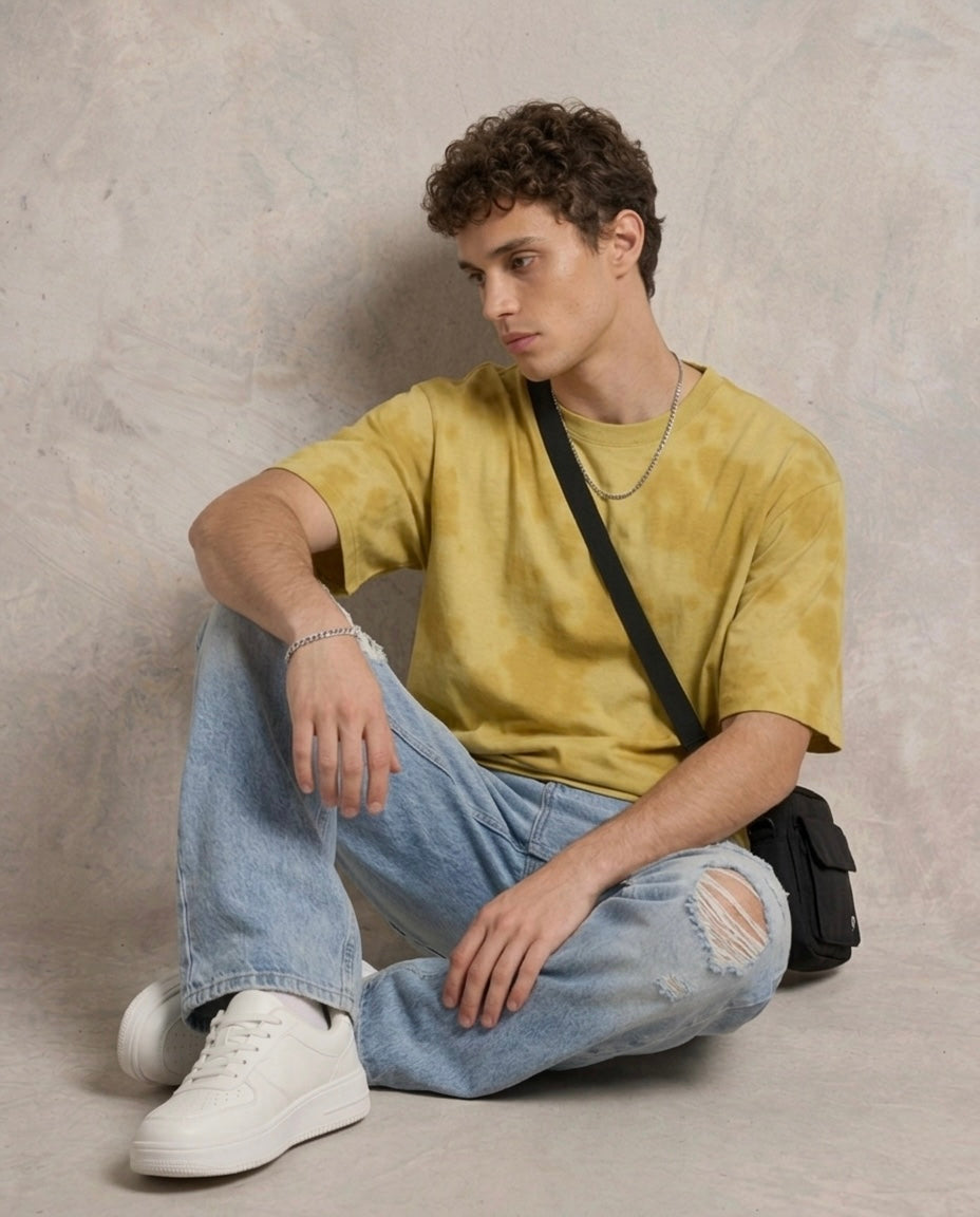 Unisex Tie Dye Oversized T-Shirt - Yellow
