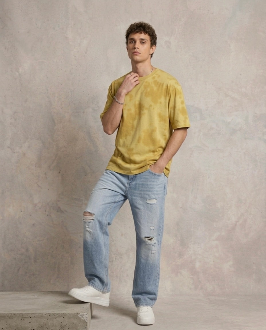 Unisex Tie Dye Oversized T-Shirt - Yellow