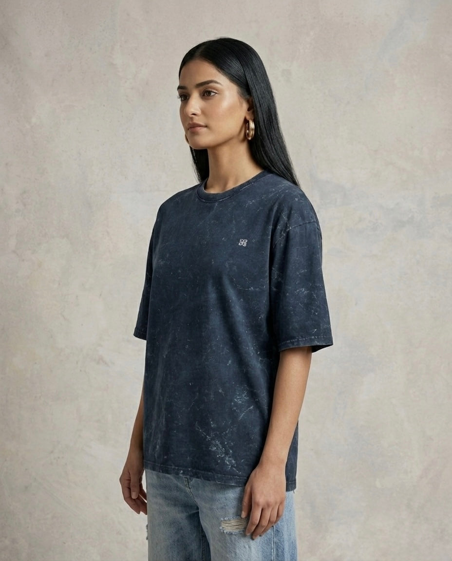 Unisex Acid Washed Oversized T-Shirt - Navy Blue