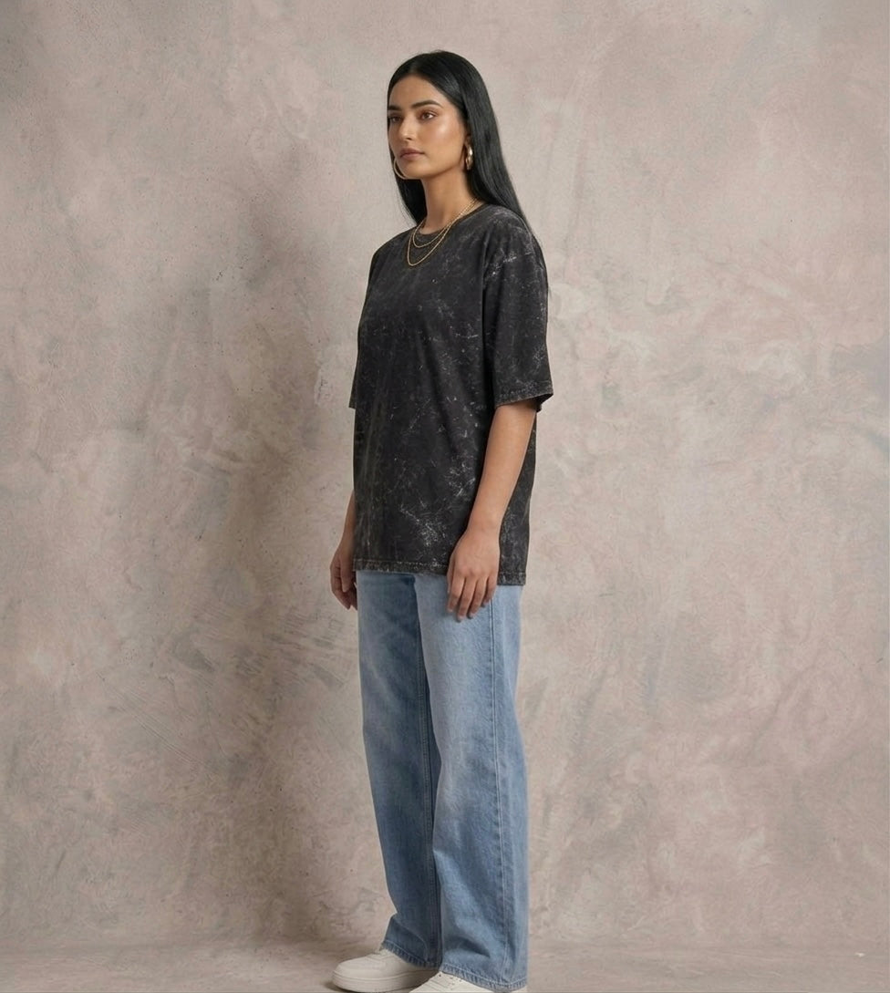 Unisex Acid Washed Oversized T-Shirt - Black