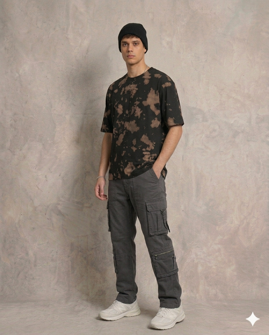 Unisex Tie Dye Oversized T-Shirt - Brown Black