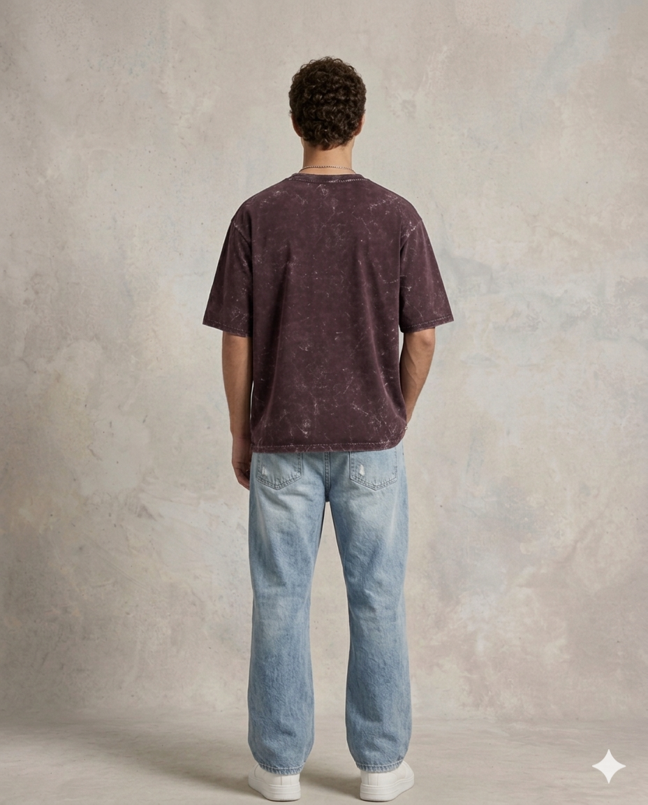 Unisex Acid Washed Oversized Tee - Maroon