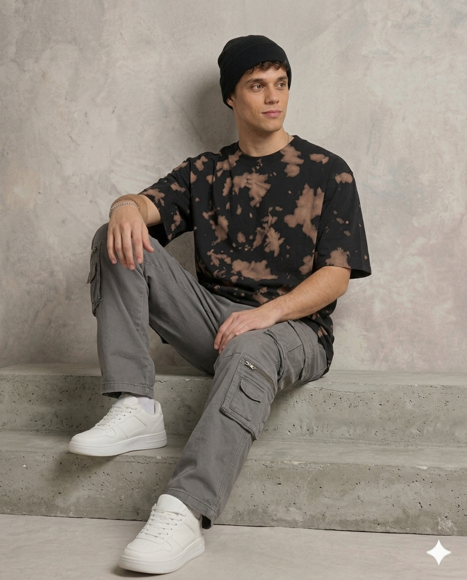 Unisex Tie Dye Oversized T-Shirt - Brown Black