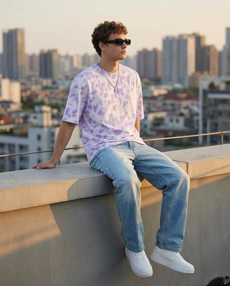 Unisex Tie Dye Oversized T-Shirt - White Lavendar