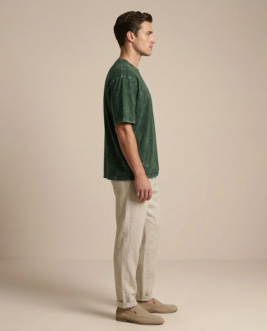 Unisex Acid Washed Oversized Tee - Bottle Green