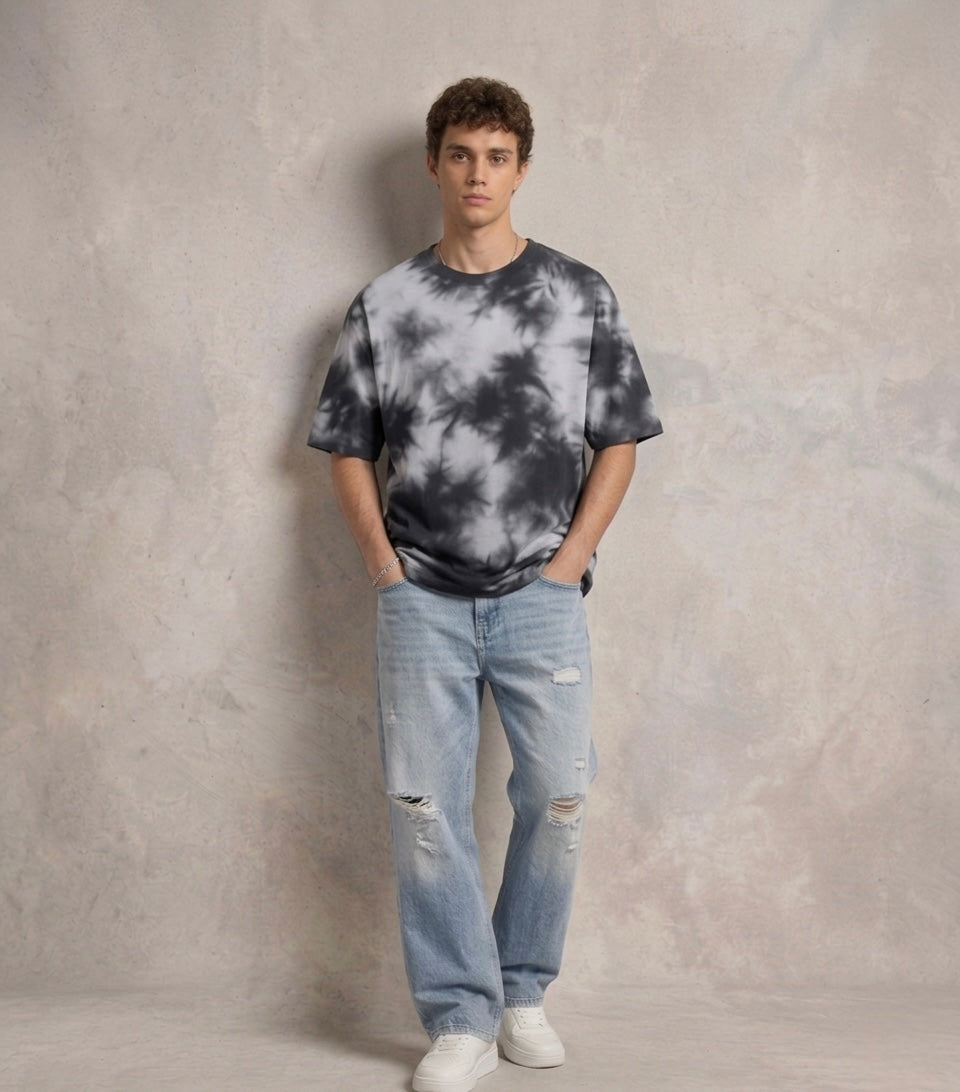 Unisex Tie Dye Oversized T-Shirt - White Black