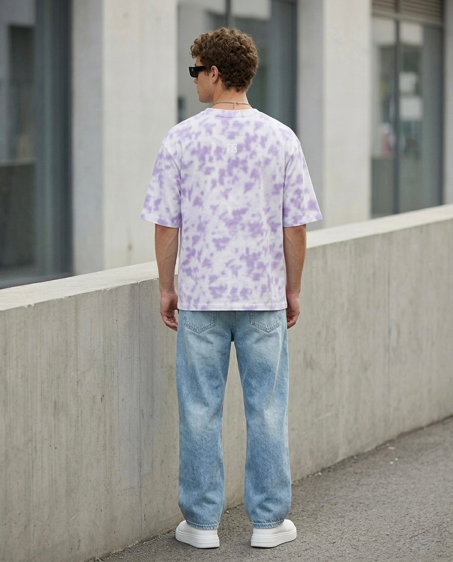 Unisex Tie Dye Oversized T-Shirt - White Lavendar