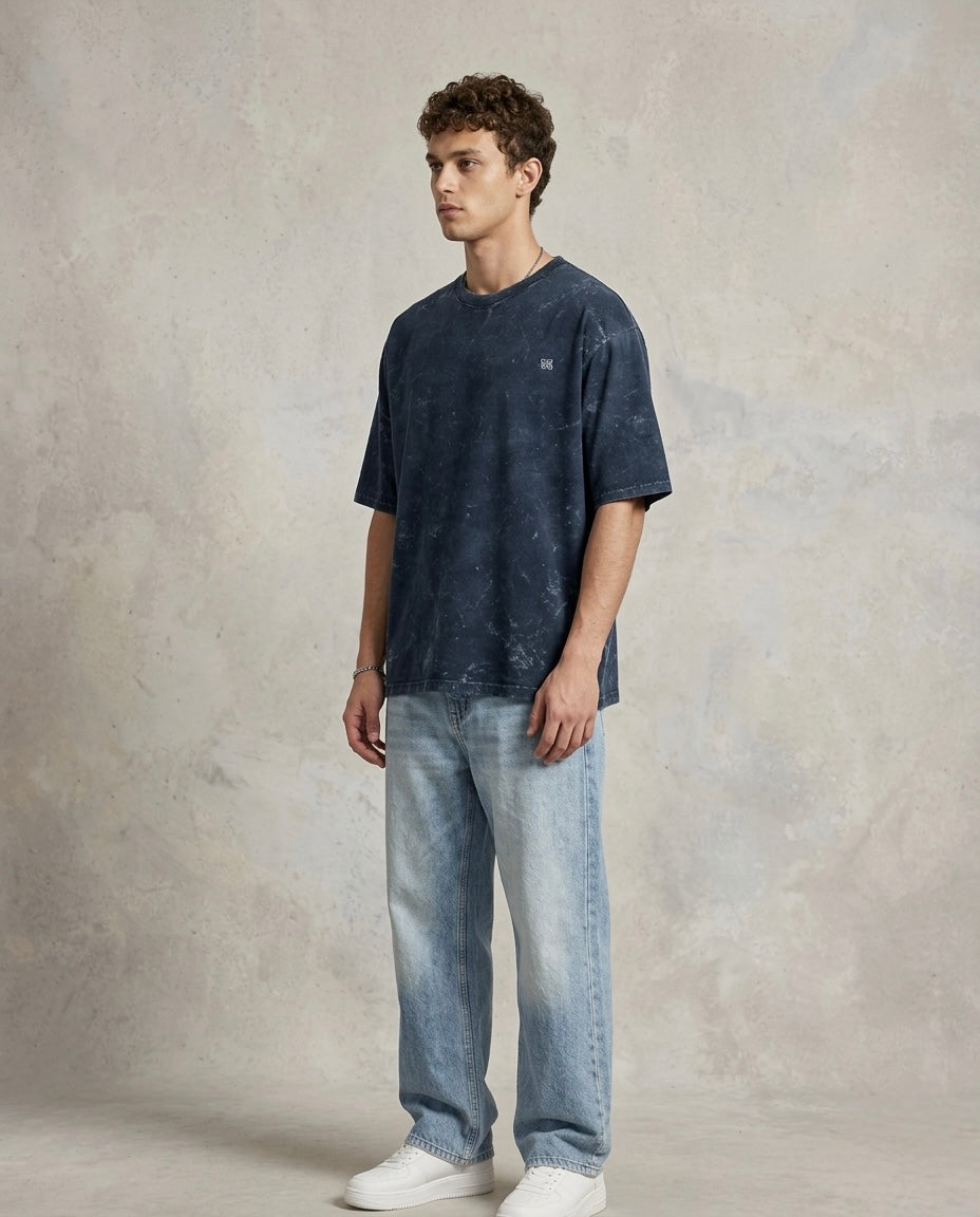 Unisex Acid Washed Oversized Tee - Navy Blue