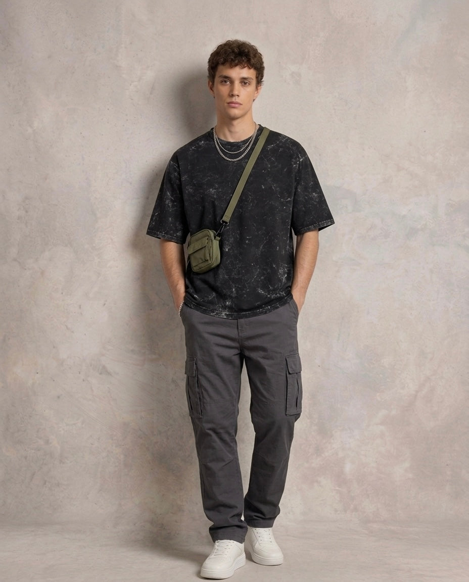 Unisex Acid Washed Oversized Tee - Black