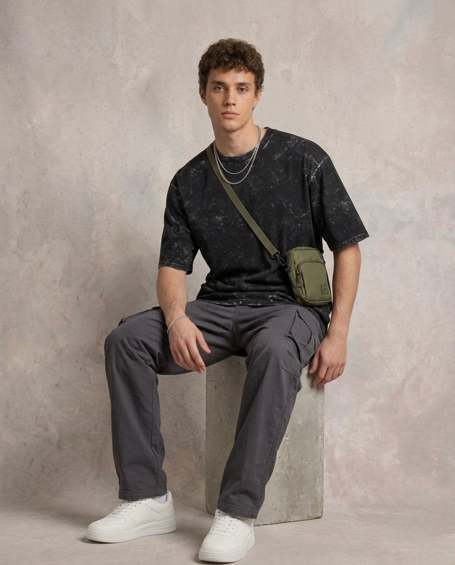 Unisex Acid Washed Oversized Tee - Black