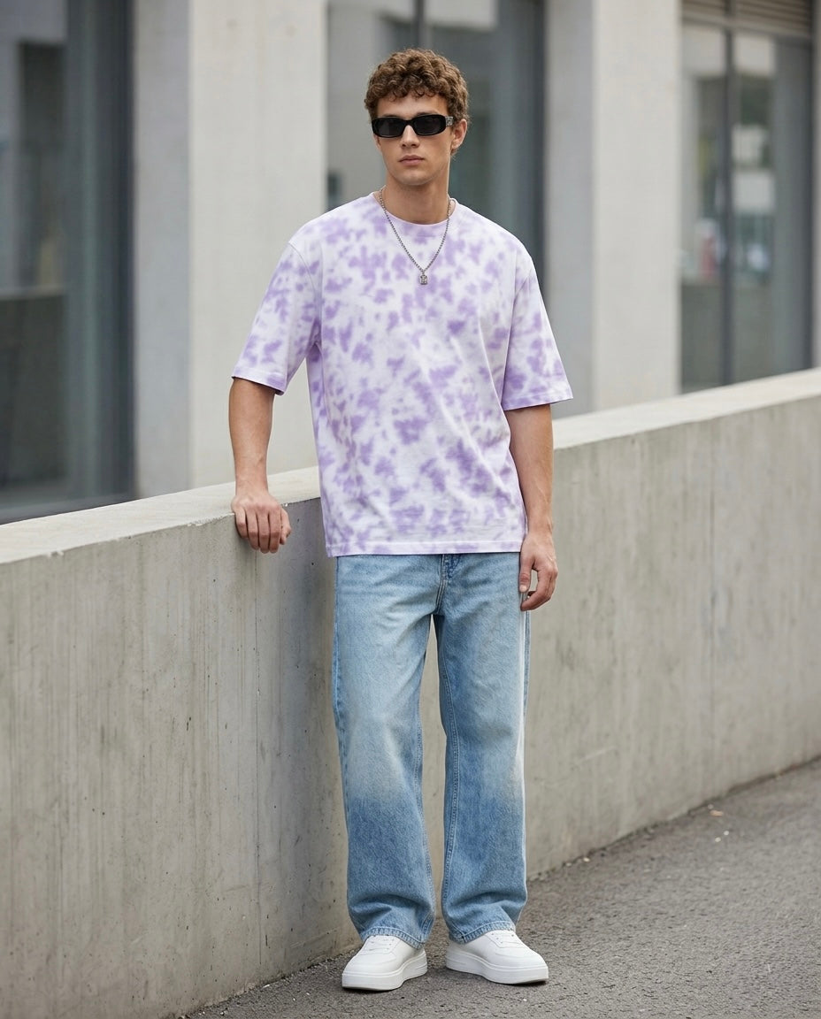 Unisex Tie Dye Oversized T-Shirt - White Lavendar