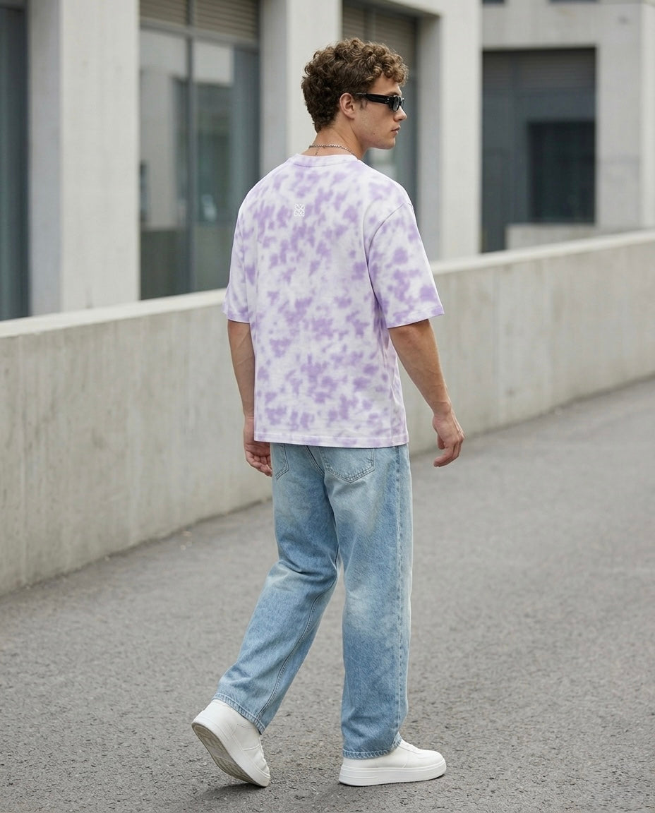 Unisex Tie Dye Oversized T-Shirt - White Lavendar