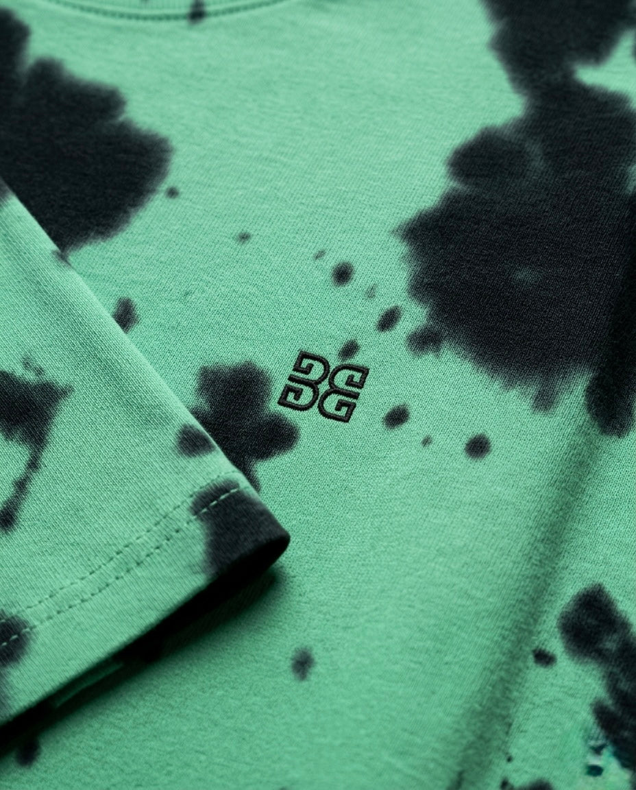 Embroidered Tie Dye Oversized T-Shirt - Green Black