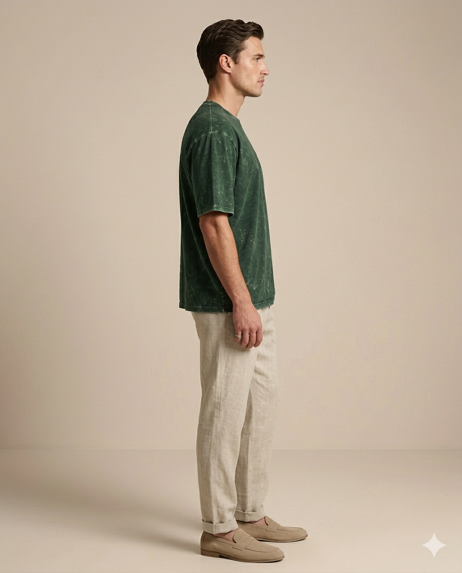 Unisex Acid Washed Oversized Tee - Bottle Green