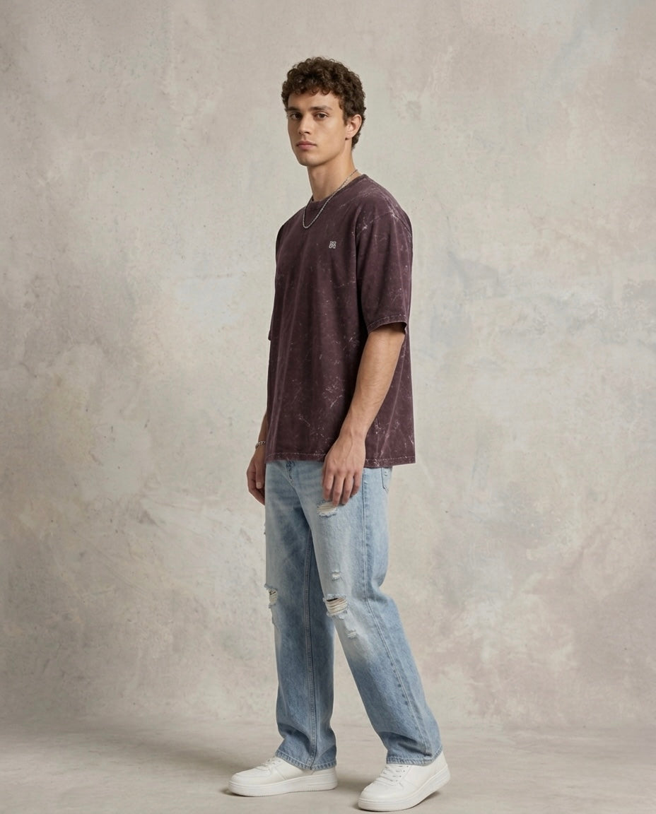 Unisex Acid Washed Oversized Tee - Maroon