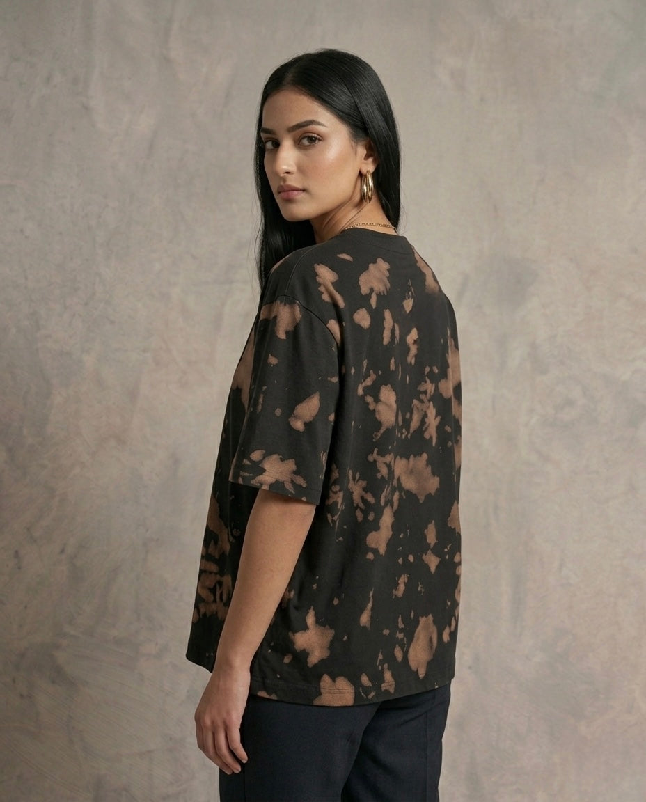 Unisex Tie Dye Oversized T-Shirt - Brown Black