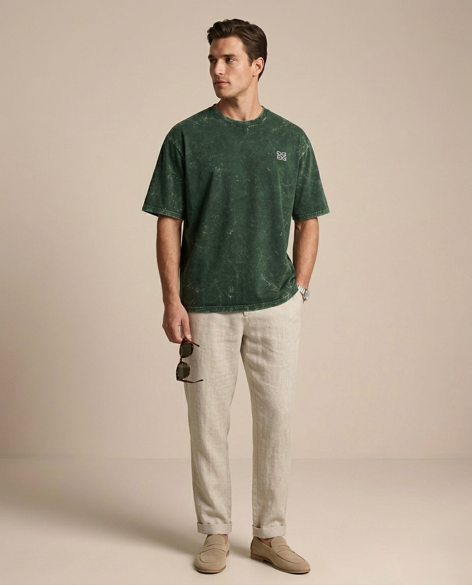 Unisex Acid Washed Oversized Tee - Bottle Green