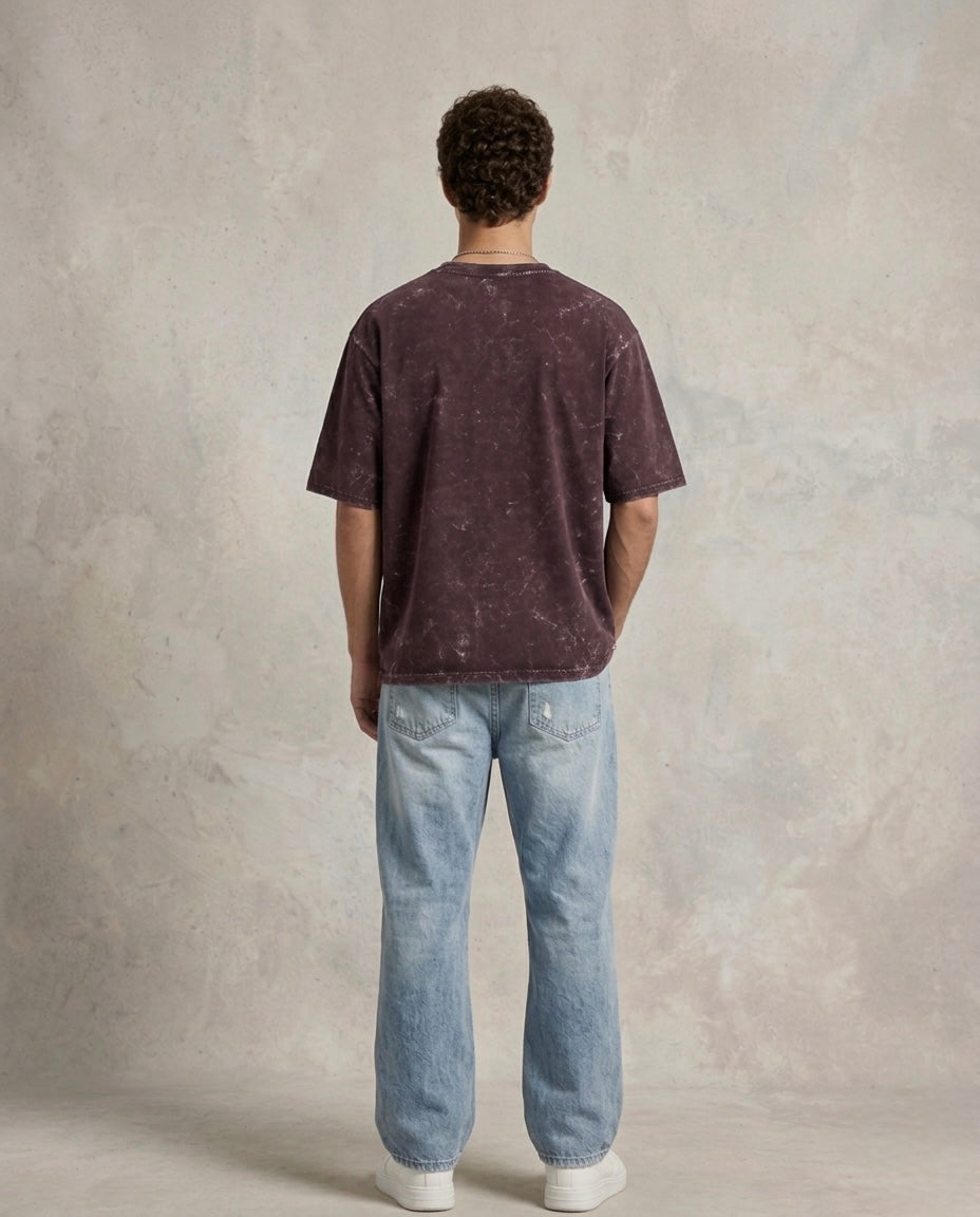 Unisex Acid Washed Oversized Tee - Maroon