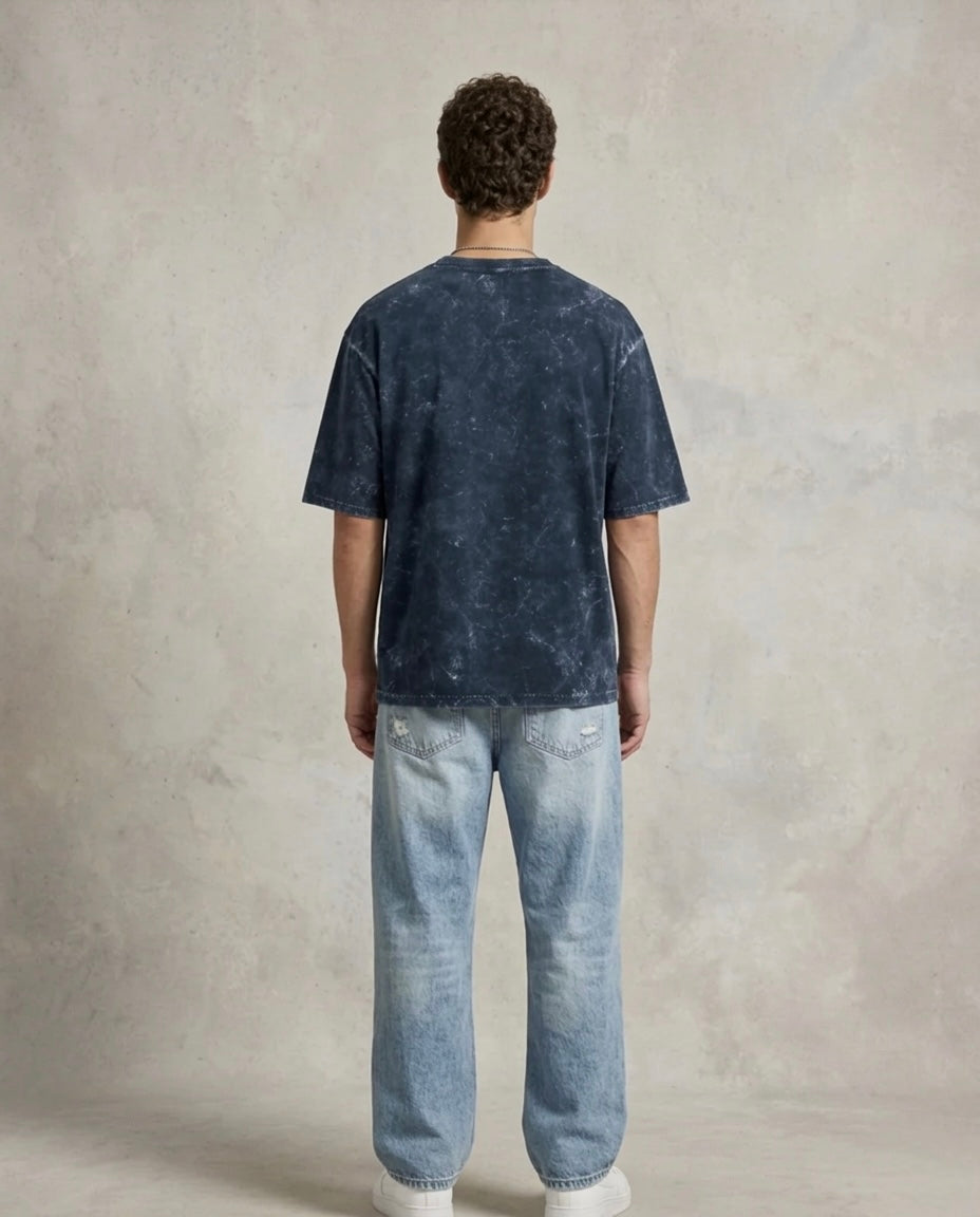 Unisex Acid Washed Oversized Tee - Navy Blue