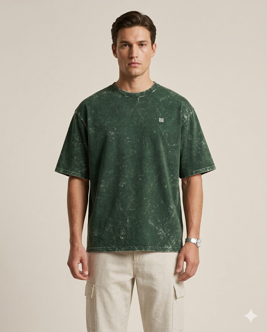 Unisex Acid Washed Oversized Tee - Bottle Green