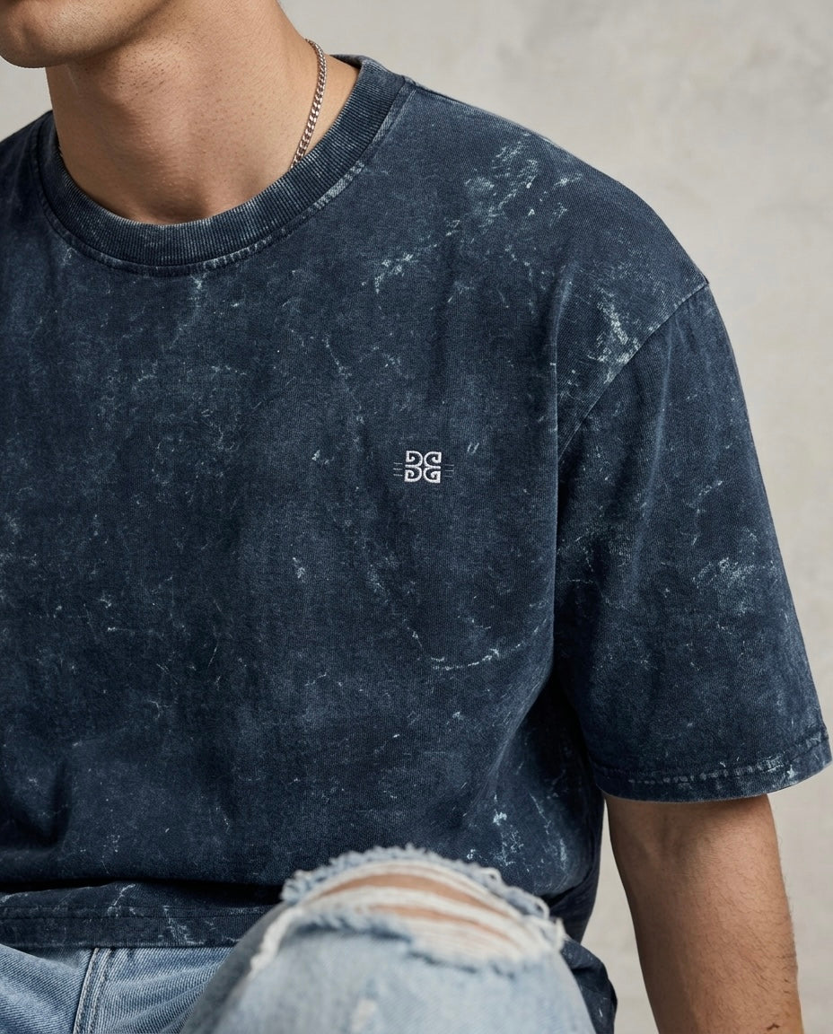 Unisex Acid Washed Oversized Tee - Navy Blue