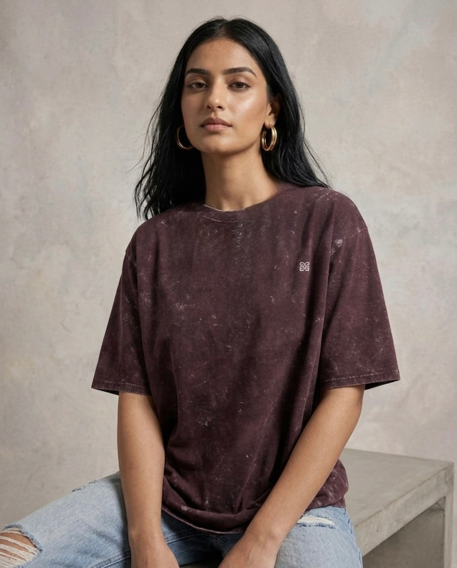 Unisex Acid Washed Oversized T-Shirt - Maroon
