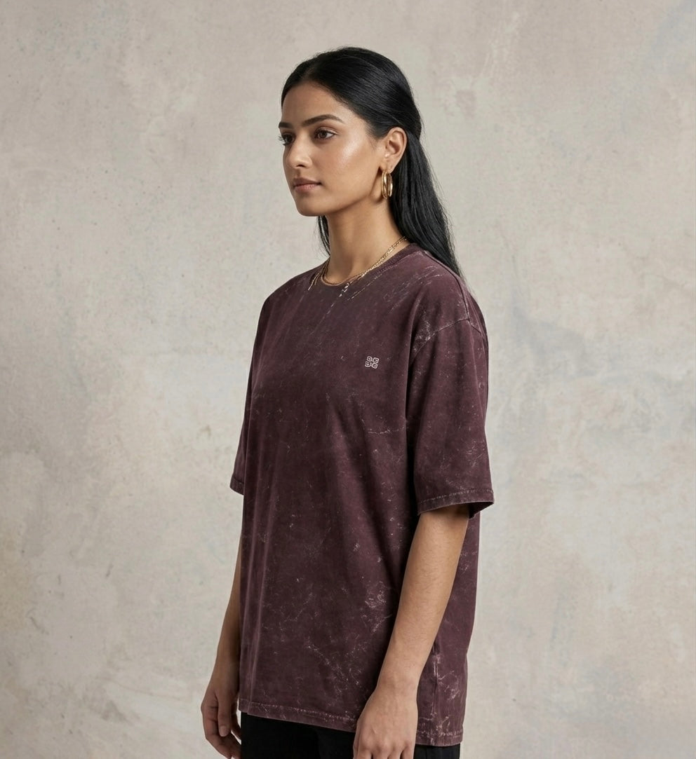 Unisex Acid Washed Oversized T-Shirt - Maroon