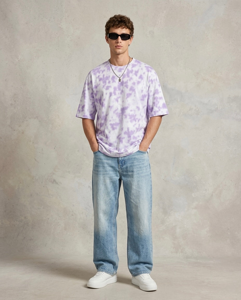 Unisex Tie Dye Oversized T-Shirt - White Lavendar