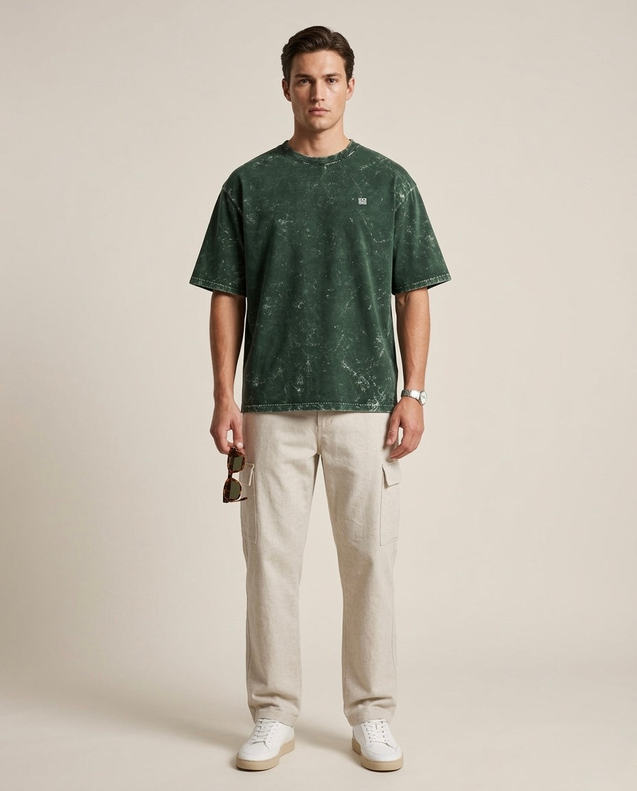 Unisex Acid Washed Oversized Tee - Bottle Green