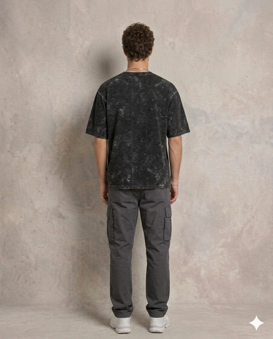 Unisex Acid Washed Oversized Tee - Black