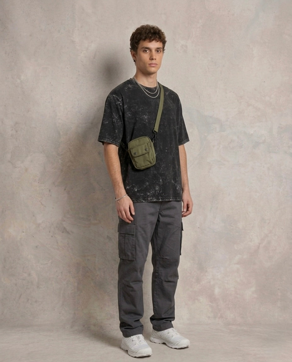 Unisex Acid Washed Oversized Tee - Black
