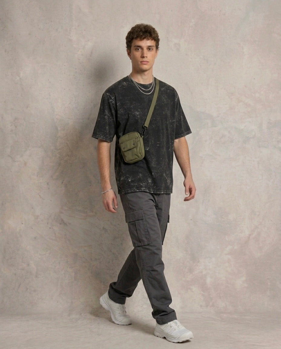 Unisex Acid Washed Oversized Tee - Black