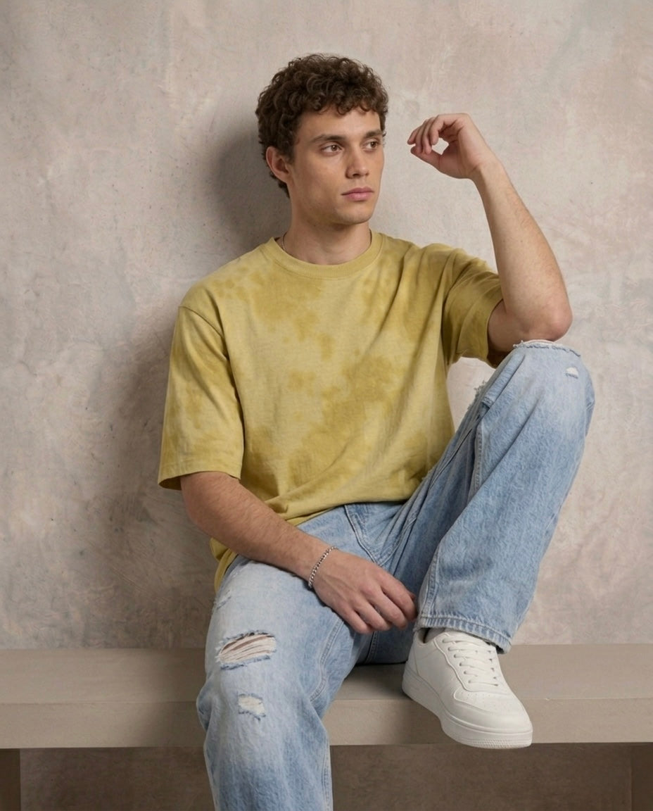 Unisex Tie Dye Oversized T-Shirt - Yellow