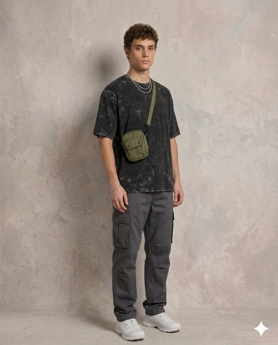 Unisex Acid Washed Oversized Tee - Black